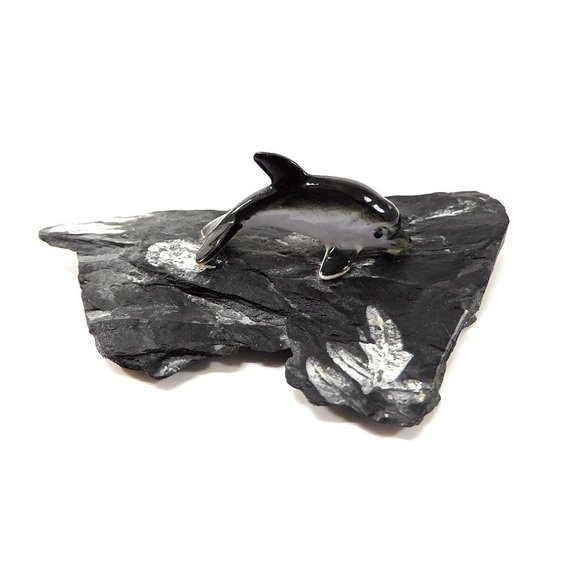 Minature Dolphin Figurine on Painted Slate 3.25" - Picture 3 of 8